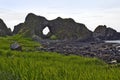 Blow Hole carved out of the ancient rocky Anrim Coast near Balintoy harbour Royalty Free Stock Photo