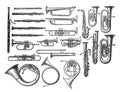 Blow instruments musical collection / Vintage and Antique illustration from Petit Larousse 1914