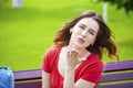 Blow kiss, young caucasian female haired model Royalty Free Stock Photo