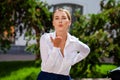 Blow kiss, young caucasian female haired model Royalty Free Stock Photo