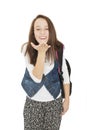 Blow kiss, young caucasian female model student Royalty Free Stock Photo