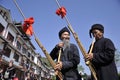 Blow Lusheng,Miao nationality men Royalty Free Stock Photo