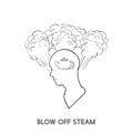 Blow off steam idiom illustration from head