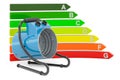 Blower heater with energy efficiency chart, 3D rendering Royalty Free Stock Photo