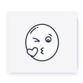 Blowing kiss face line icon. Editable illustration