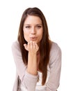 Blowing kiss, woman and flirting in portrait, love and care or studio, face and white background or mockup. Female