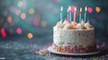 Blowing Out Candles on a Colorful Birthday Cake - Celebrating a Joyous Birthday Party Royalty Free Stock Photo