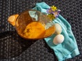 Blowing out eggs at Easter time Royalty Free Stock Photo