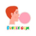 blowing pink bubble gum design vector flat isolated illustration Royalty Free Stock Photo