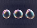 Blowing realistic bubbles. 3D oxygen detergent soap water bubble, shiny flowing drop foam balls or clear dreamy fun