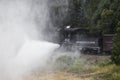 Blowing Steam, Durango and Silverton Narrow Gauge Railroad Steam Engine train, Durango, Colorado, USA