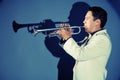 Blowing trumpet Royalty Free Stock Photo