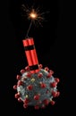 Blowing up Coronavirus molecule with dynamite stick.
