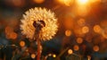 Blowing in the Wind: Closeup of a Dandelion in a Field Royalty Free Stock Photo