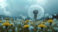 Blowing in the Wind: Closeup of a Dandelion in a Field Royalty Free Stock Photo