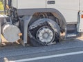 Blown truck front tire Royalty Free Stock Photo