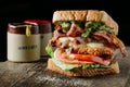 BLT sandwich with fried chicken and avocado Royalty Free Stock Photo