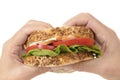 BLT sandwich by holding hands Royalty Free Stock Photo