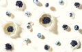 Bluberries and blackberries falling into creamy milk Royalty Free Stock Photo