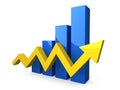 Blue 3D graph with yellow arrow Royalty Free Stock Photo