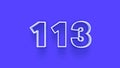 Blue 3d symbol of 113 number icon on Blue background
