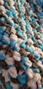 Blue aand whate and brown knitted blanket