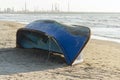 Blue abandoned boat Royalty Free Stock Photo