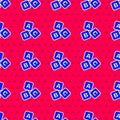 Blue ABC blocks icon isolated seamless pattern on red background. Alphabet cubes with letters A,B,C. Vector Royalty Free Stock Photo