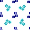 Blue ABC blocks icon isolated seamless pattern on white background. Alphabet cubes with letters A,B,C. Vector Royalty Free Stock Photo