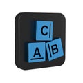 Blue ABC blocks icon isolated on transparent background. Alphabet cubes with letters A,B,C. Black square button. Royalty Free Stock Photo