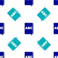 Blue ABC book icon isolated seamless pattern on white background. Dictionary book sign. Alphabet book icon. Vector Royalty Free Stock Photo