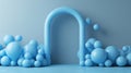 Blue abstract arch with floating bubbles on minimalist background Royalty Free Stock Photo
