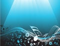 Blue abstract background with music notes Royalty Free Stock Photo