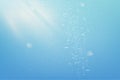 Blue abstract background with sparkles. Water with bubbles and white light shining from sky vector illustration. Magic Royalty Free Stock Photo
