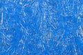 Blue abstract background with wooden texture. Painted OSB panel. detailed view of wood chip particle board building construction Royalty Free Stock Photo