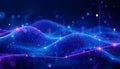 blue Abstract digital landscape featuring undulating blue and purple waves composed of interconnected dots Royalty Free Stock Photo