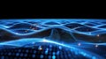 Blue Abstract Digital Waves Background With Particle Mesh Grid - Data Flow, Network, Technology Concept Royalty Free Stock Photo
