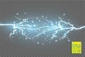 Blue abstract energy shock explosion special light effect with spark. Vector glow power lightning cluster. Electric