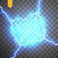 Blue abstract energy shock explosion special light effect with spark. Vector glow power lightning cluster. Electric Royalty Free Stock Photo