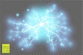 Blue abstract energy shock explosion special light effect with spark. Vector glow power lightning cluster. Electric