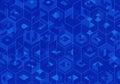 A blue abstract geometric pattern featuring interconnected hexagons and cubes. Different shades of Royalty Free Stock Photo