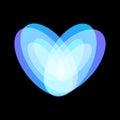 Blue abstract heart symbol on black background, unusual isolated vector logo. Unconventional love icon on black Royalty Free Stock Photo