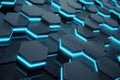 Blue abstract hexagonal glowing background, futuristic concept. 3d rendering