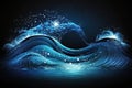 blue abstract liquid wave background with light rays and shining stars Royalty Free Stock Photo