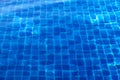 Blue abstract mosaic tiles at the bottom of the swimming pool, background Royalty Free Stock Photo