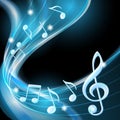 Blue abstract notes music background. Royalty Free Stock Photo