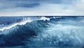 Blue abstract ocean seascape. Surface of the sea. Water waves in watercolor style. Nature background Royalty Free Stock Photo