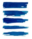 Watercolor. Blue abstract painted ink strokes set on watercolor paper. Ink strokes. Flat kind brush stroke. Royalty Free Stock Photo