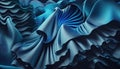 a blue abstract painting with wavy lines and curves on a black background Royalty Free Stock Photo