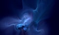 Blue abstract rushing 3d steam in dark abyss. Silky smooth substance or smoke.